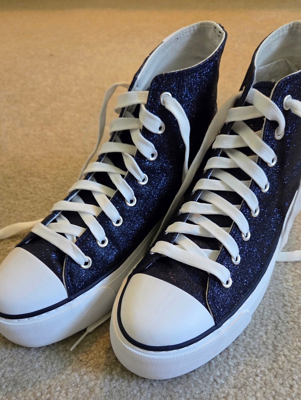 Altocis Women's Glitter High-Top Sneakers in Navy Blue Size 11